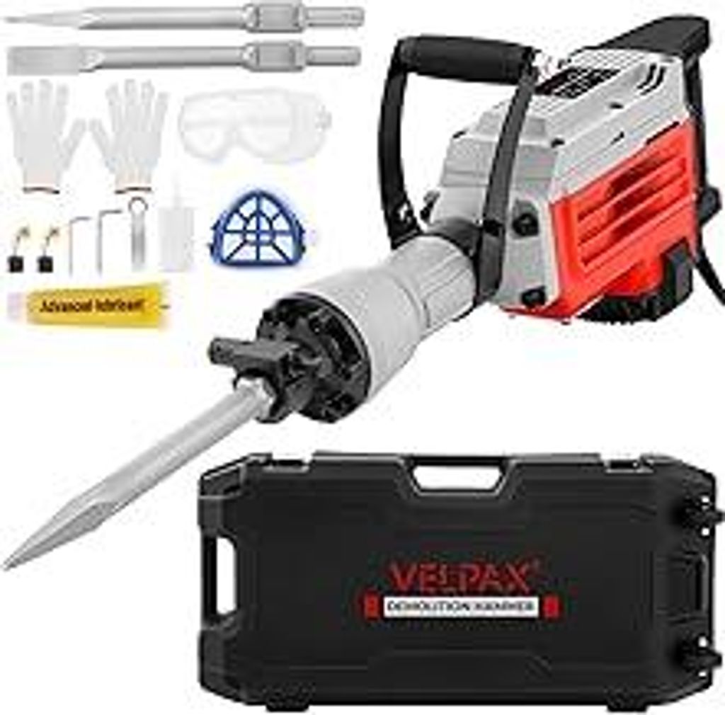 Hochleistungs-Betonbrecher Abbruchhammer 3500 W, 60 J Schlagkraft Elektroabbruchhammer, Bohrhammer Betonhammer Stemmhammer 1900 BPM, inkl. Spitzmei...