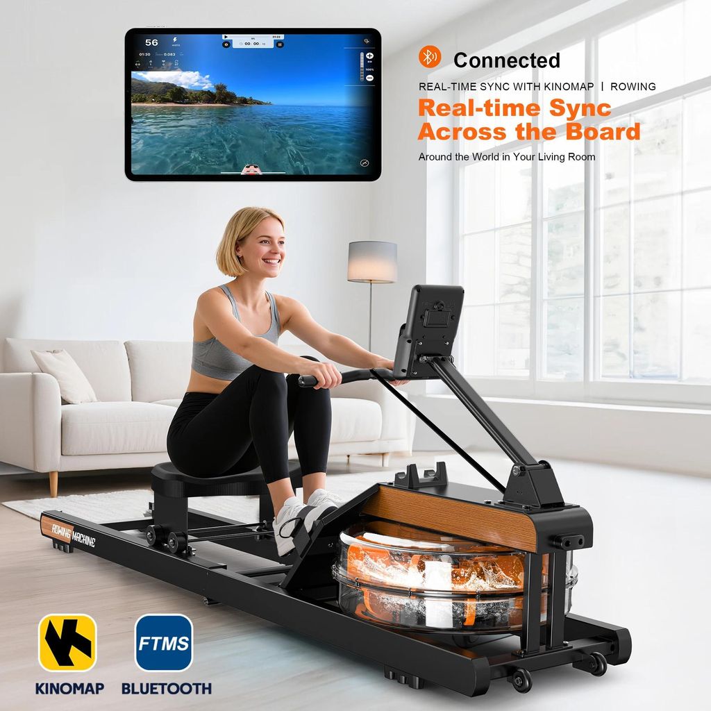 Rudergerät für Zuhause - Wasserrudergerät V-W3SB - Bluetooth - Verstellbarer Widerstand - 98% vormontiert - Tablethalter - Nicht klappbar