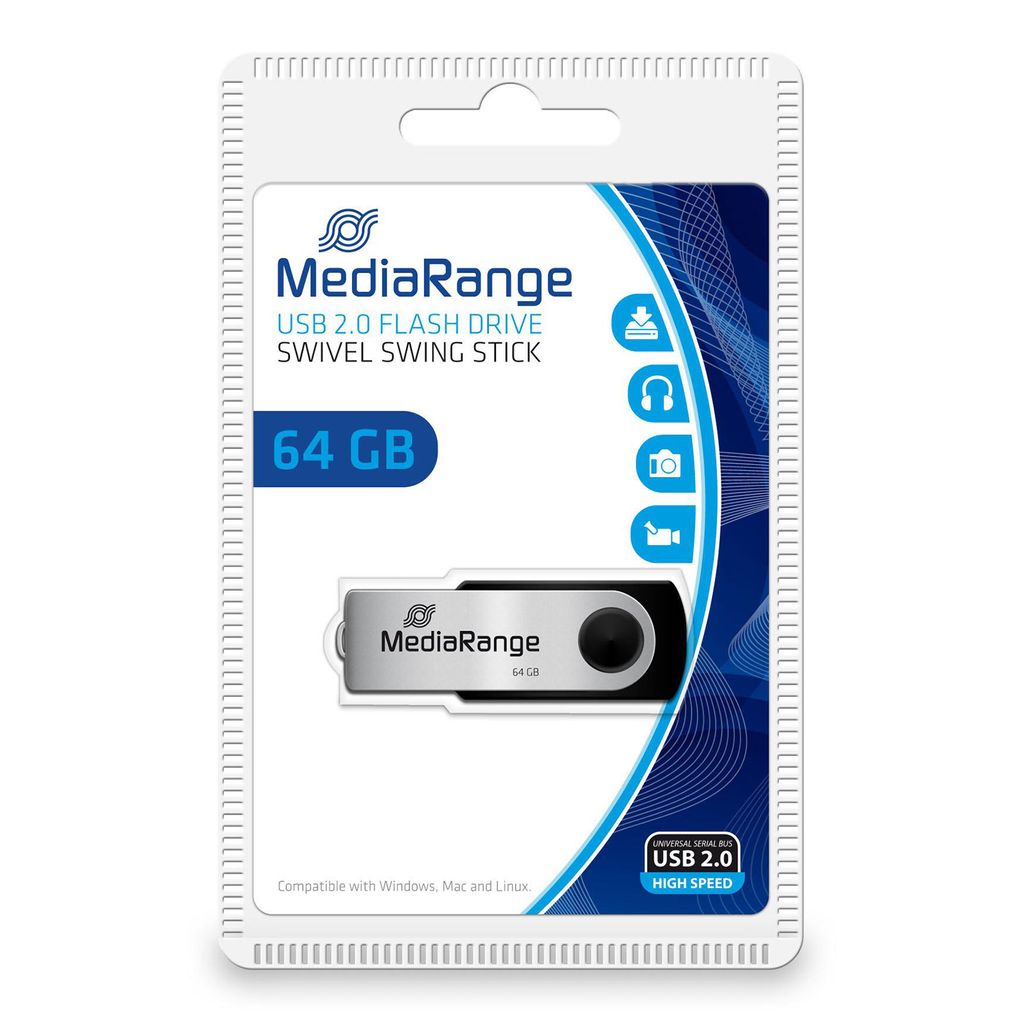 MediaRange USB-Stick 64GB USB 2.0 otočný swing Obrázok produktu 