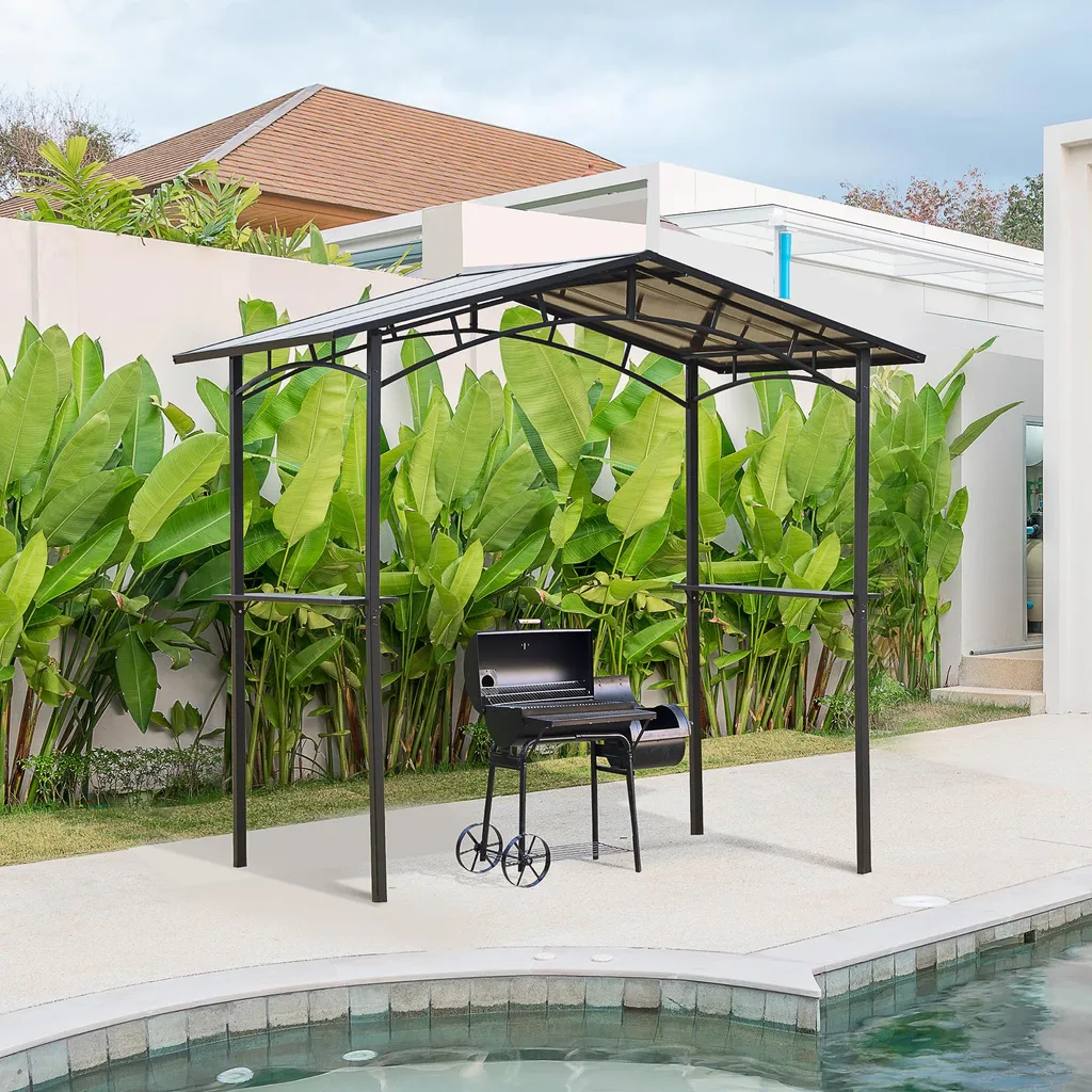 Abri de Barbecue en Métal avec Toit en Polycarbonate et 2 Étagères