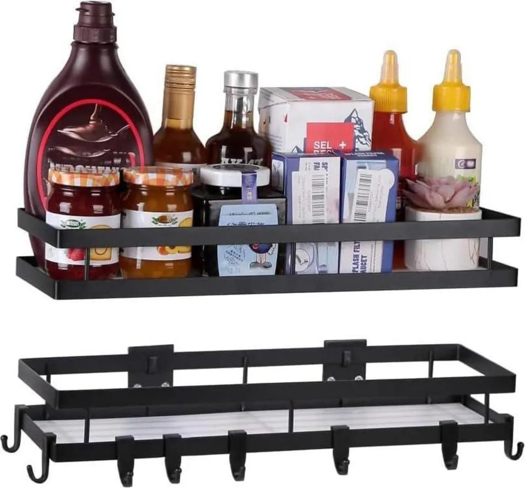 Mensola Cucina Nera YunNasi 40cm - Portaspezie Parete Design Industrial