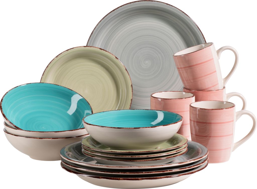 Mäser 931499 Lumaca Vintage Geschirr-Set für 4 Personen, handbemaltes Keramik Kombiservice, Steingut, bunt, 16-teilig (1 Set)