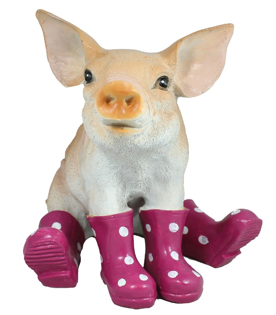 Figur Schwein mit Gummistiefeln rot Ferkel Sau Tier Deko Garten Schweinchen 
