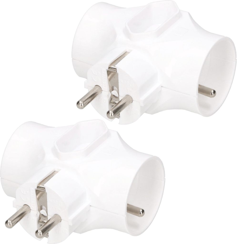 Two white electrical adapters are shown against a white background.