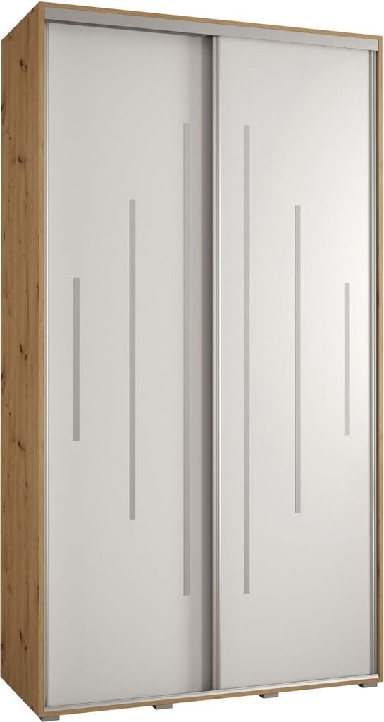 MEBLE KRYSPOL Cannes 12 Schrank mit 2 Schiebetüren - 205,2x130x45 cm - Artisan Weiß Silber