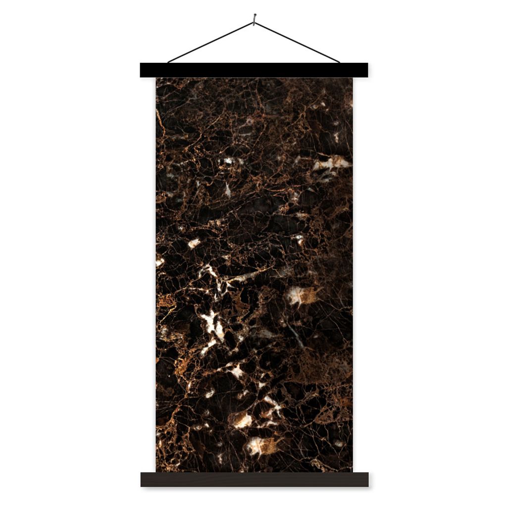 MuchoWow Textilposter Marmor - Schwarz - Gold 40x80 cm mit schwarzem Rahmen - Wandemalerei