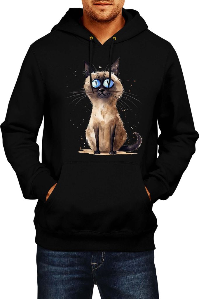 Herren Kapuzenpullover Funny Cats Breeds Thai Cat, Man M / Schwarz
