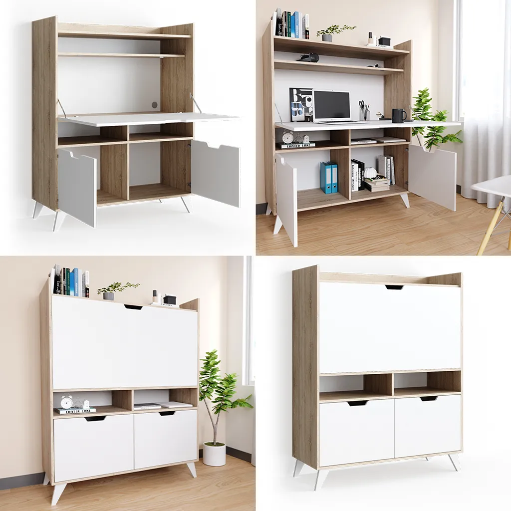 Secrétaire Vicco Berdi Sonoma 110cm - Bureau Compact Effet Bois Chêne - 8