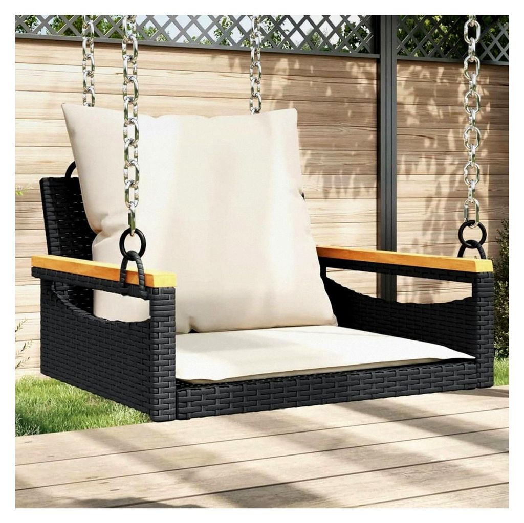 Hängesessel mit Kissen Schwarz 63x62x40 cm Poly Rattan