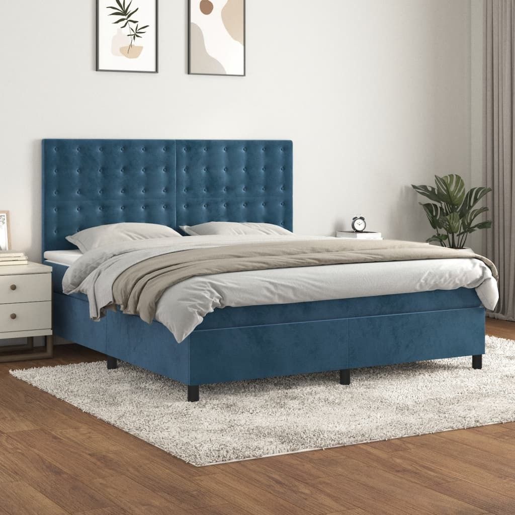 Möbel Boxspringbett mit Matratze Dunkelblau 160x200 cm Samt - Klassische Betten 3143275