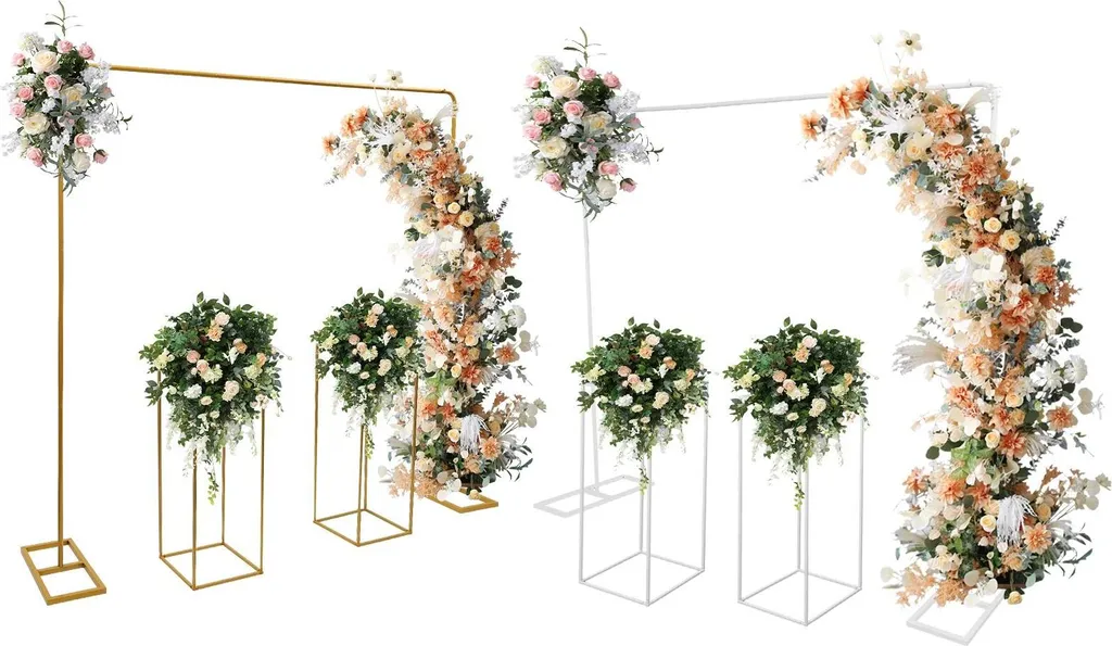 Arche décorative en métal doré 2m avec supports fleurs pour mariage - 5