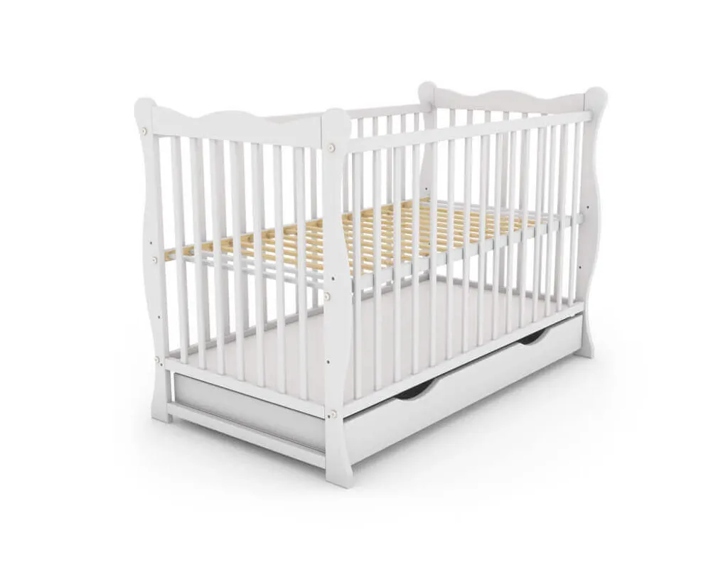 Lit d'enfant en bois Juliana blanc avec tiroir et barrière de sécurité