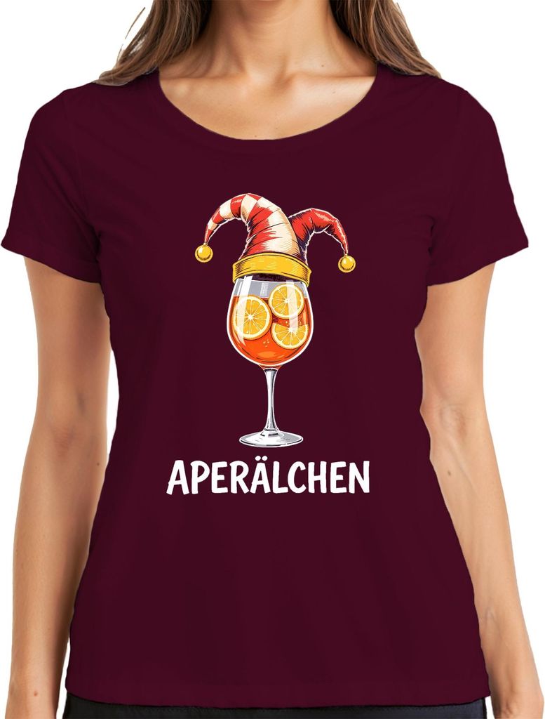 Aperälchen Aperol Spritz Cocktail Glas Orangenscheiben Lustig Damen T-Shirt, Burgundy, 3XL