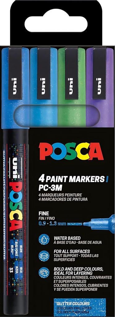 Faber Castell Marker UNI POSCA PC-3M 0,9-1,3 4er Glitter c