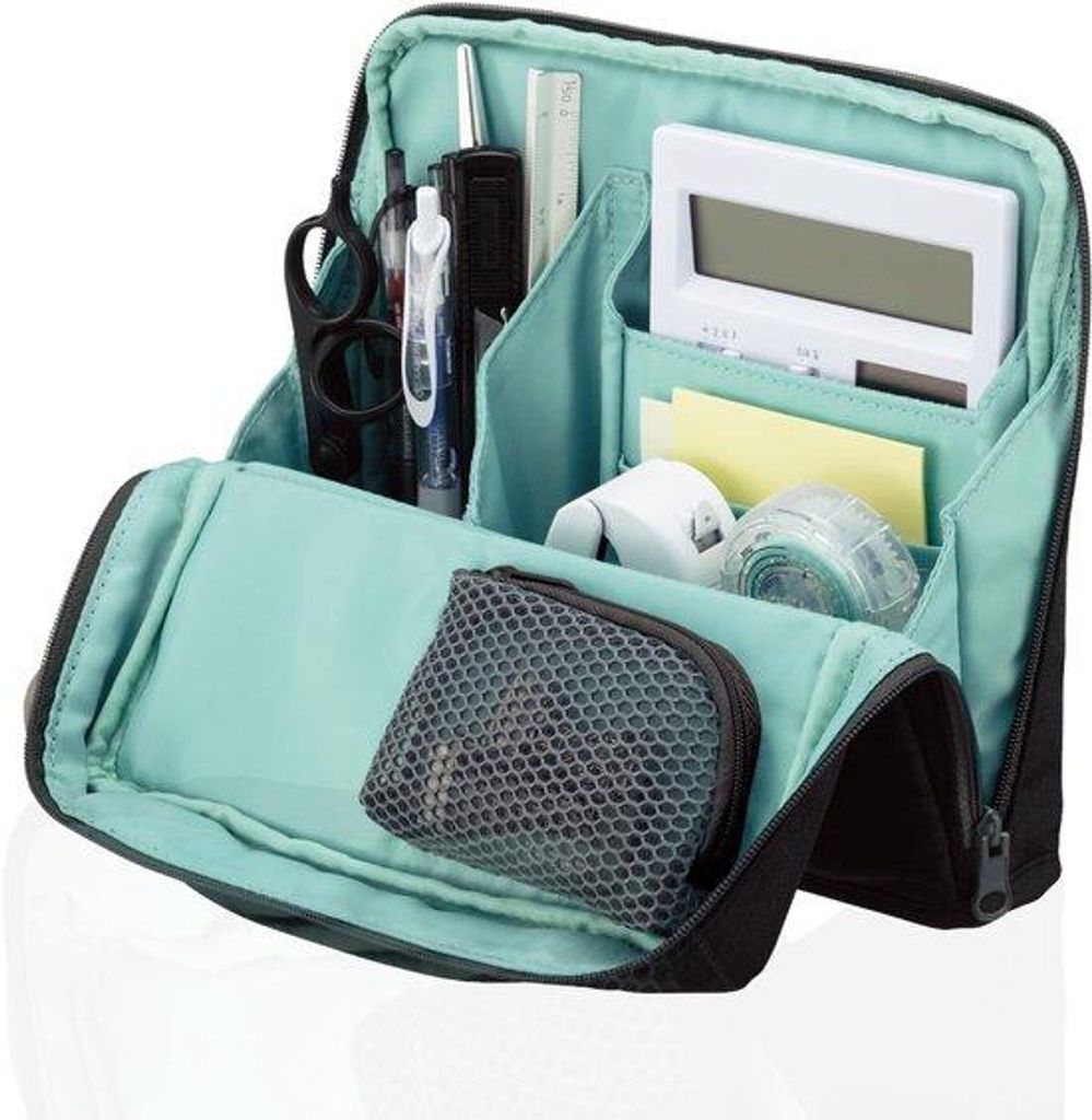 Schwarzes Organizer Etui, aufklappbar, groß, für Schule, KAHA-HB11D