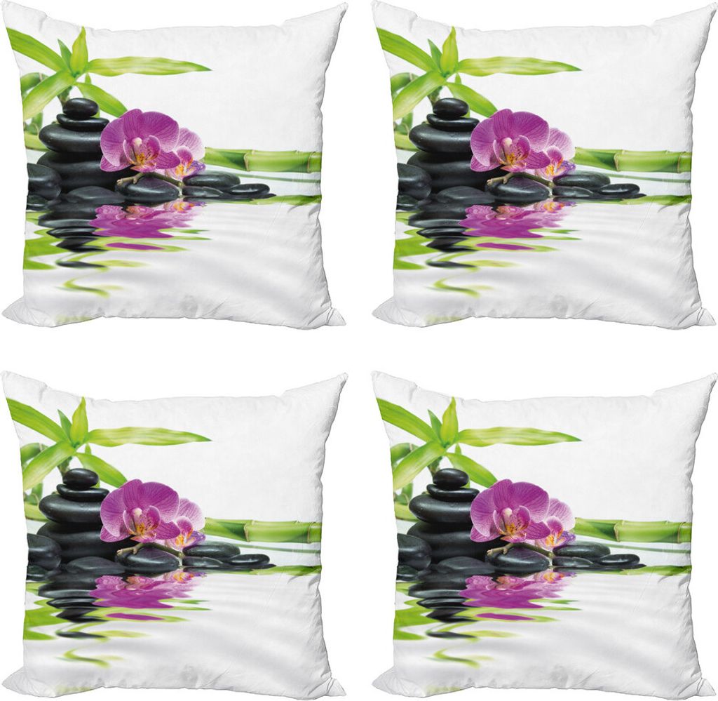 ABAKUHAUS Spa Kissenbezug Set (4 Stück), Purple Orchid Bambusse, Moderner Doppelseitiger Digitaldruck, 60 cm x 60 cm, lila Schwarz