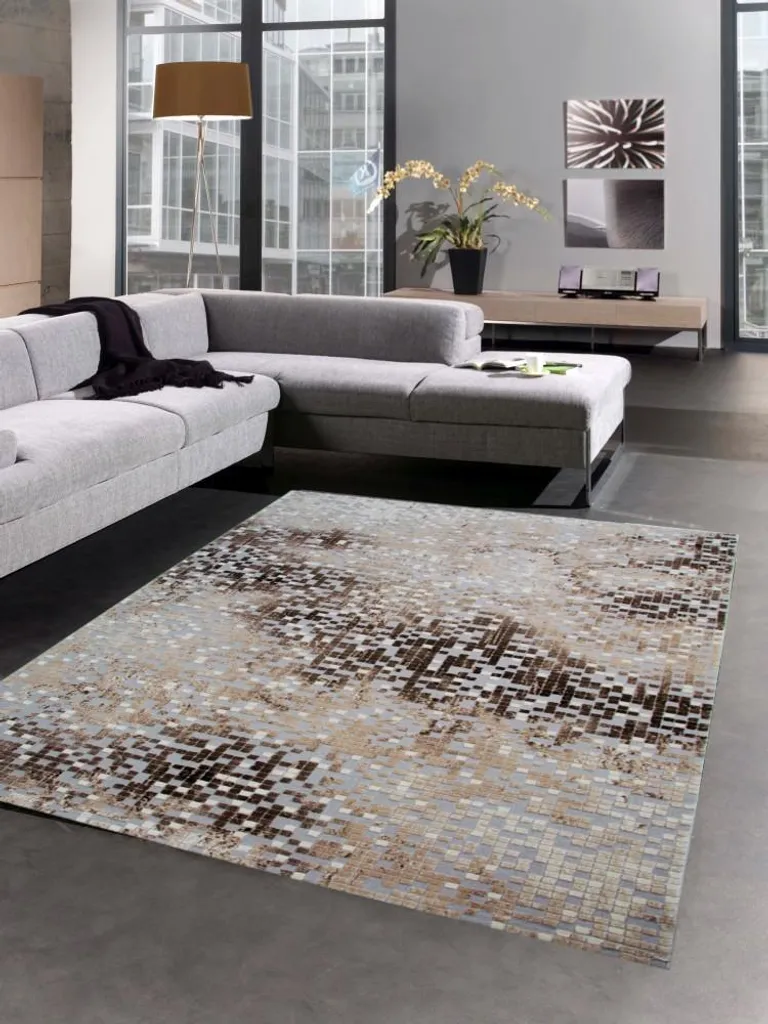 Tapis salon mosaïque aux tons naturels gris marron beige de 80x150 cm