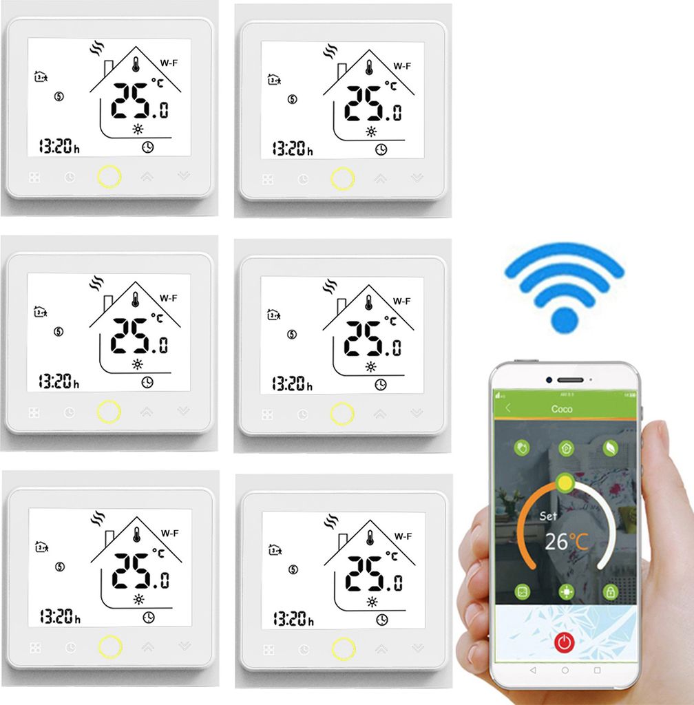 6X Wifi Smart Wassererwärmung Thermostat Temperaturregler APP Control 5A Kompatibel mit Alexa / Google Home Raumthermostate Fussbodenheizung für ...