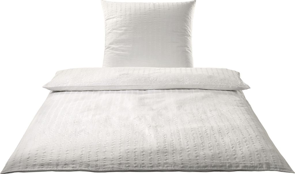 Elegante Seersucker Bettwäsche-Garnitur Chelsea 7013 Farbe Wollweiss Größe 155x200+80x80cm