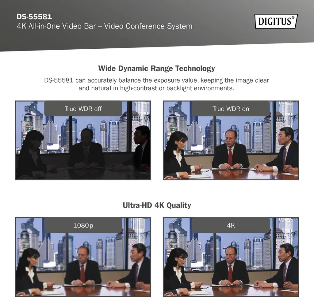 Système visioconférence 4K pour Huddle Rooms - Barre Vidéo DIGITUS USB