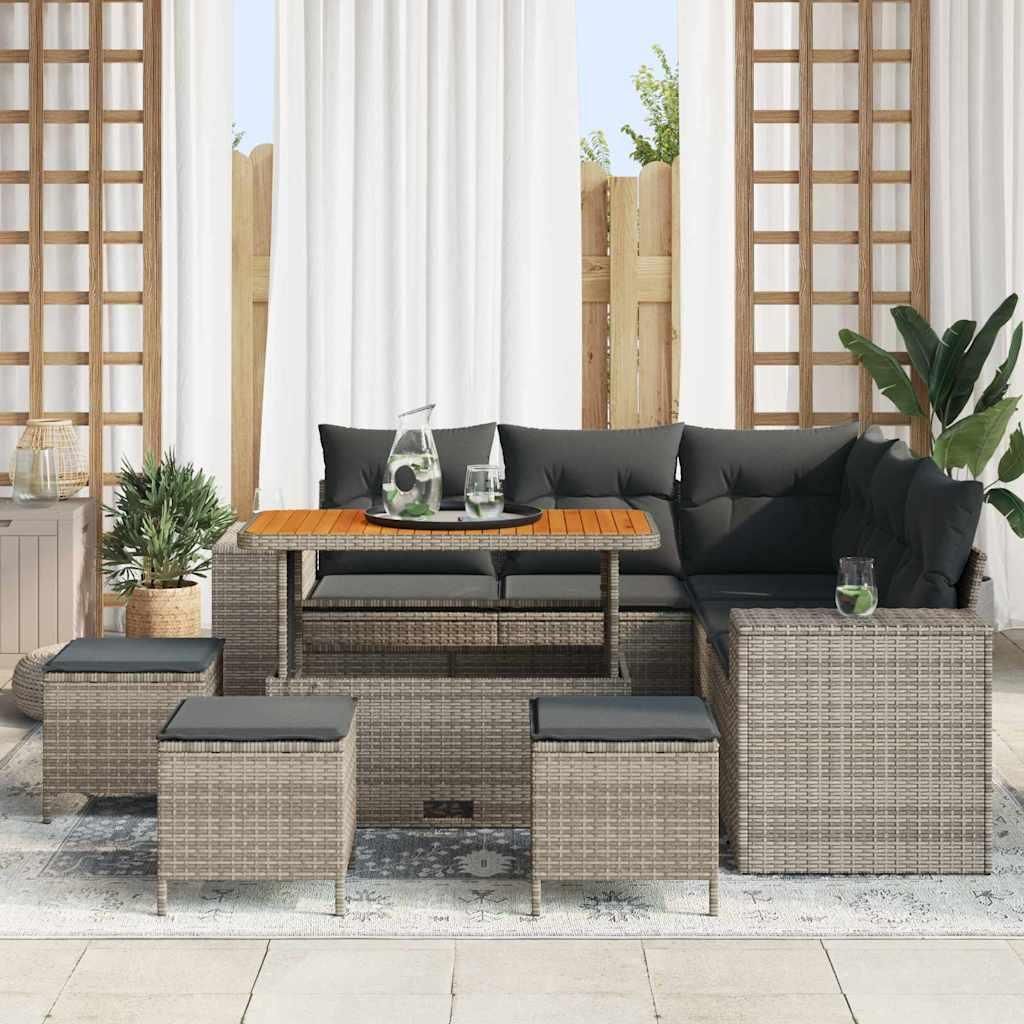 Maison Exclusive - Gartensofa-set mit Kissen 9 pcs Grau Poly-Rattan