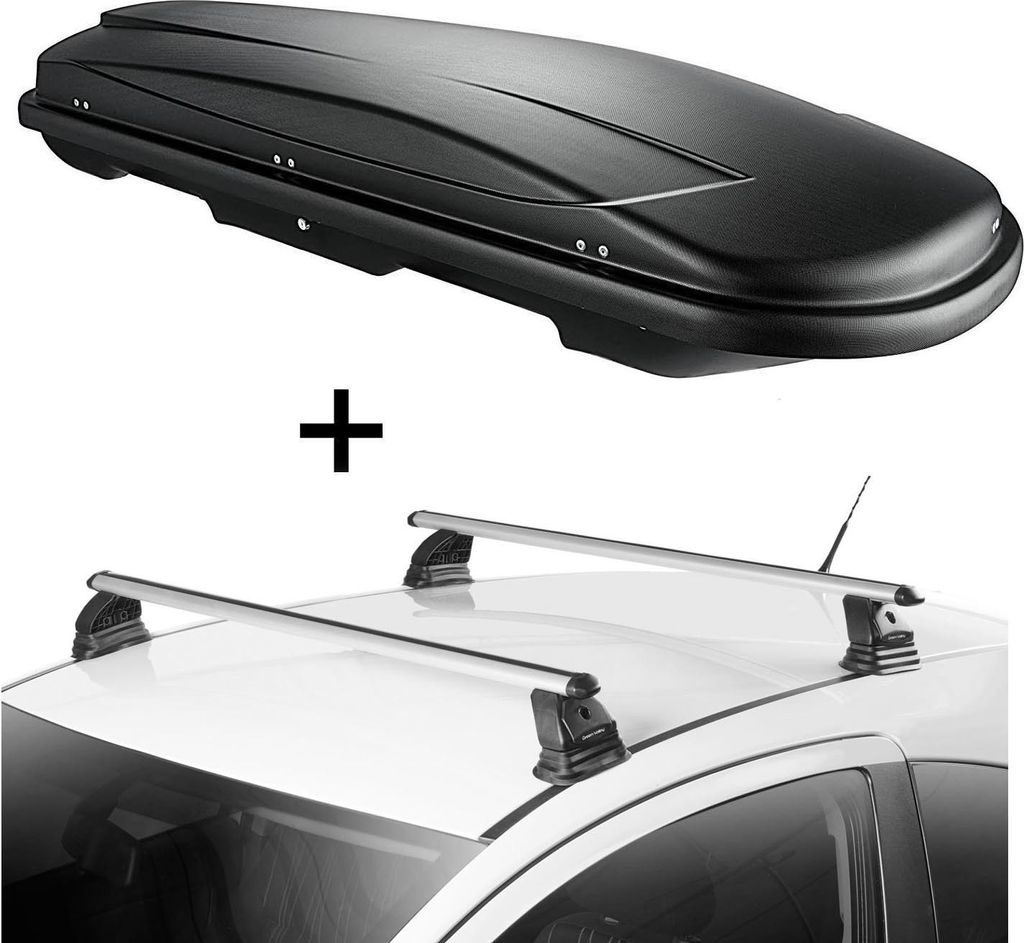 Dachbox VDPJUXT400 400 Liter schwarz abschließbar + Dachträger VDP EVO ALU kompatibel mit für Opel Zafira C (Tourer) 5 Türer 2011-2018