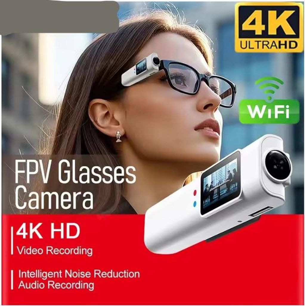 4K-Mini-FPV-Brille mit Videofunktion, Mikrokamera HD WLAN intelligentes Headset, Brille Video- und Tonaufzeichnung WLAN-App