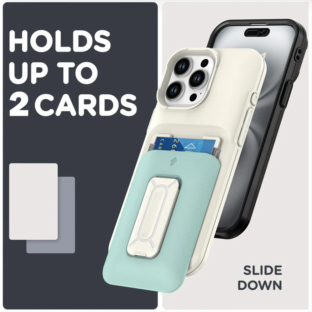 SORAKA Custodia Portacarte Per IPhone 15 Pro Max - 2 In 1 Bumper Doppio Strato Con Portafoglio, Supporto Integrato, Antiurto, Contiene 3 Carte, PC+TPU, Nero