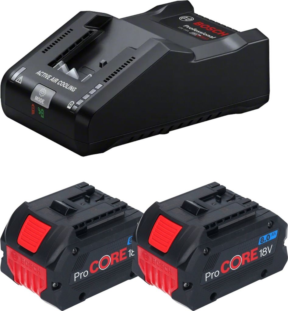Bosch Starter Set 2x ProCORE 18 V 8,0 Ah Professional Li-Ion Einschub Akku ( 2x 1600A016GK ) + GAL 18V-160 Professional Ladegerät ( 1600A02T5G )
