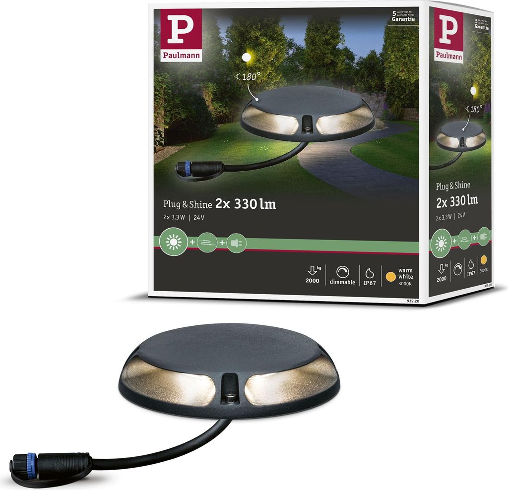 Paulmann Plug & Shine LED Bodenaufbauleuchte Warmweiß Einzelspot Zweifacher Lichtaustritt, 180°