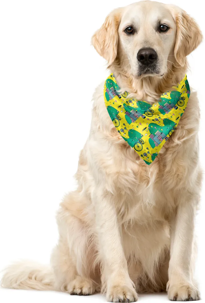 ABAKUHAUS Bandana per animali domestici con disegni, scena con biciclette in montagna, 40x40 cm, rosa chiaro e verde giada