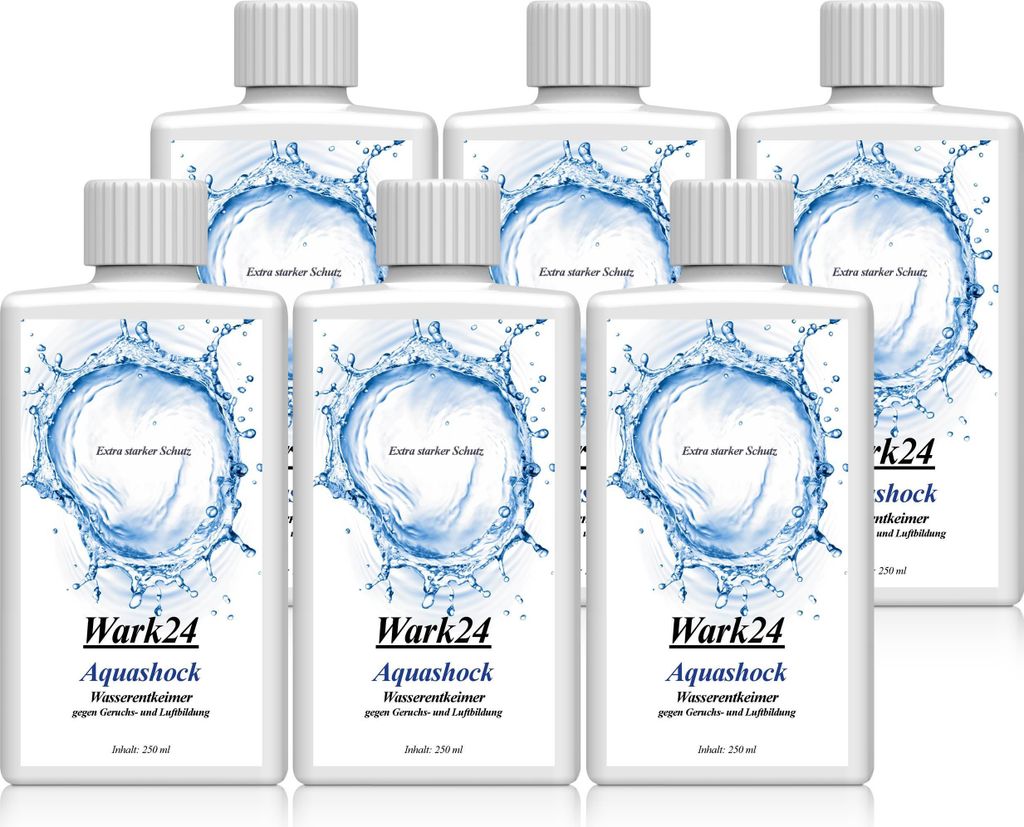 Wark24 Aquashock Wasserentkeimer 250ml - Gegen Geruchs & Luftbildung (6er Pack)