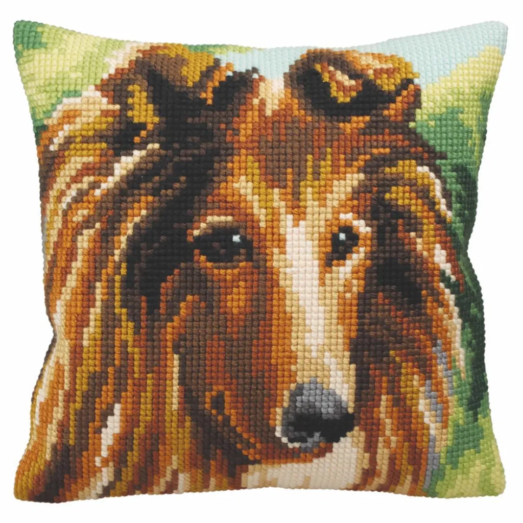 Cuscino Punto Croce CdA 5159 Collie Lassie 40x40cm | Kit Ricamo Completo