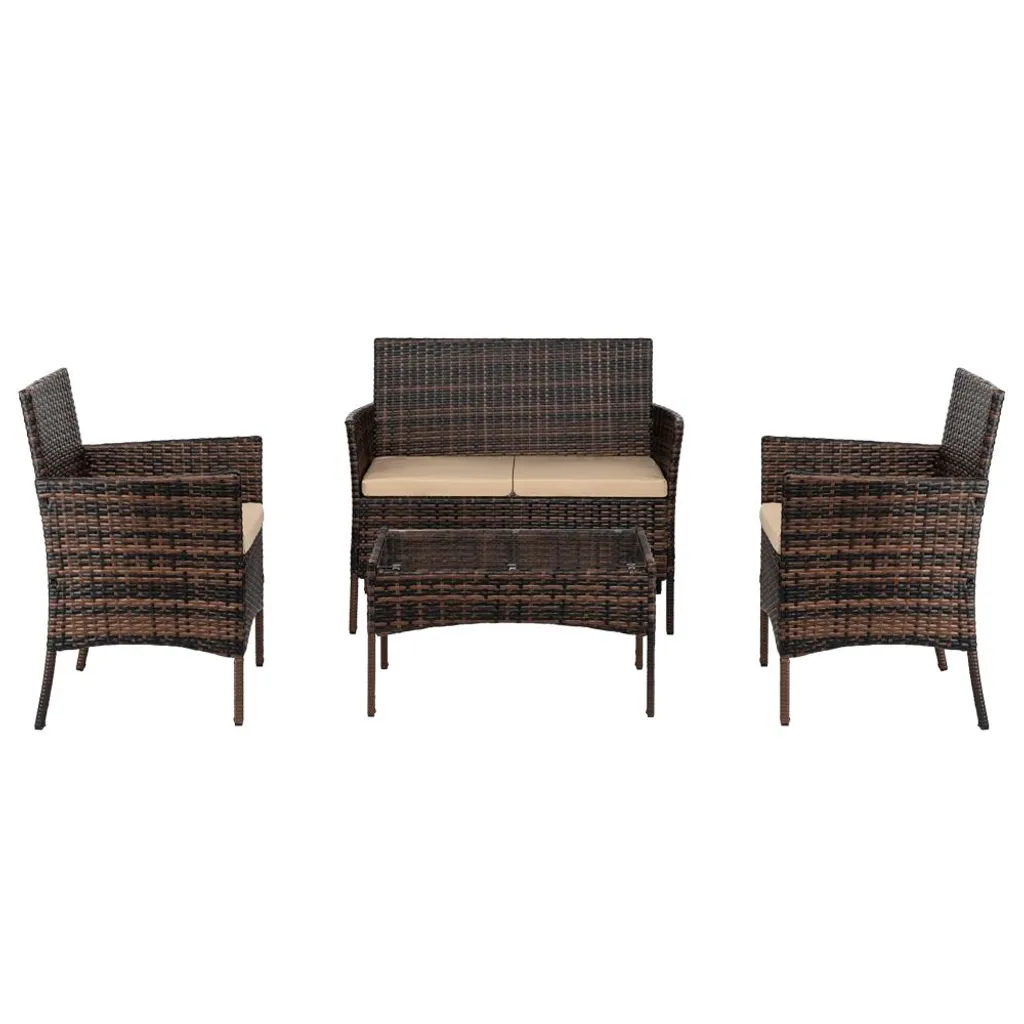 Garniture de Jardin Résistante en Polyrattan Marron 3 Pièces avec Sofa