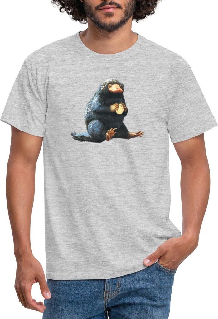 Spreadshirt Fantastic Beasts Niffler Beschützt Münze Männer T-Shirt, XXL, Grau meliert