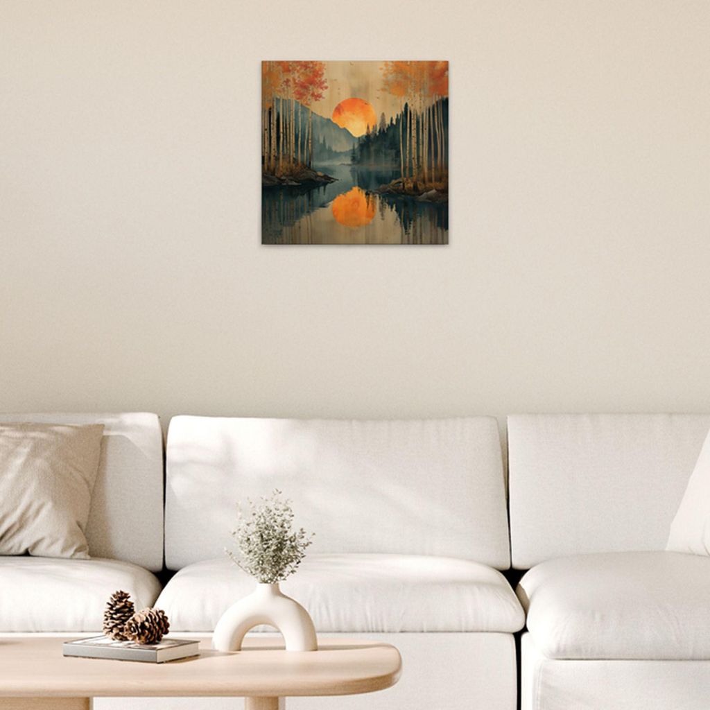 TADESSI Leinwandbild Sonnenuntergang - Wandbild 50 x 50 cm - Kunstdruck auf Leinwand in Beige Blau - M1-No.52171