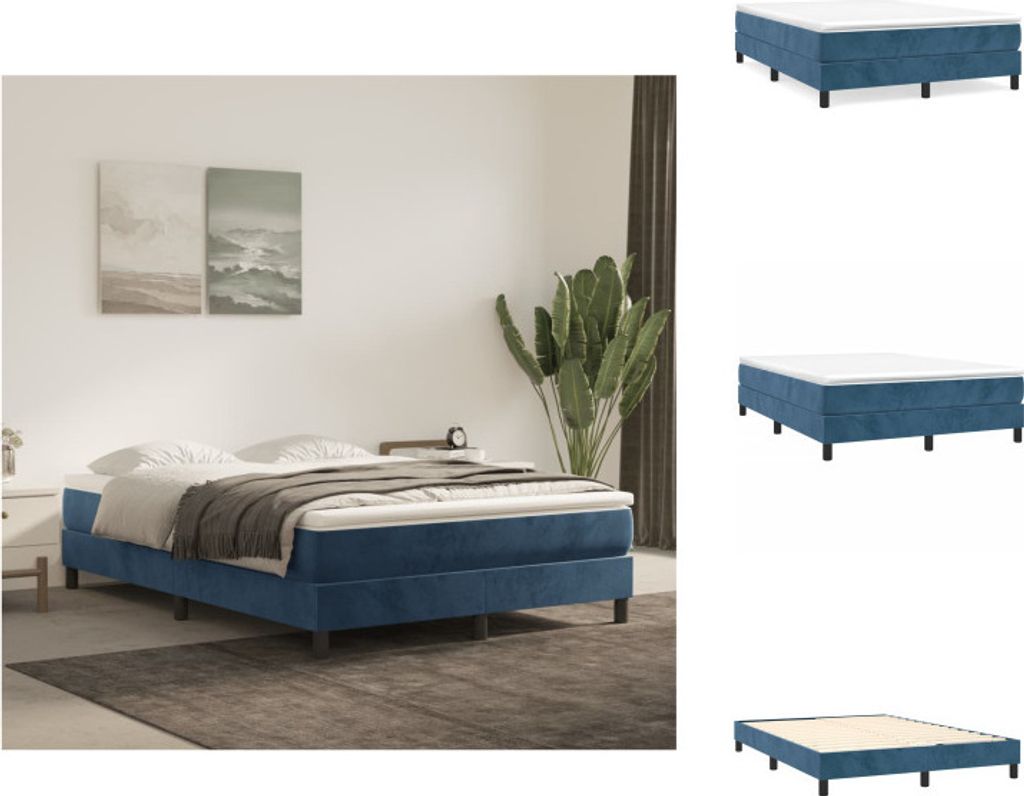 vidaXL Boxspringbett mit Matratze Dunkelblau 140x200 cm Samt - Betten & Bettgestelle