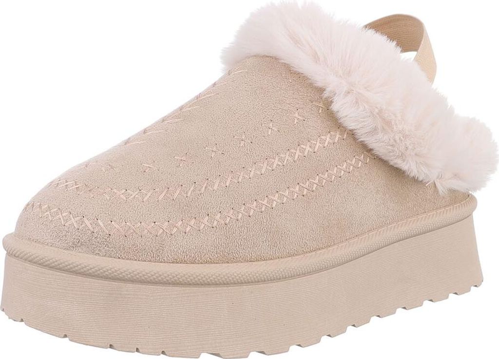 Ital-Design Damen Stiefeletten Plateaustiefeletten Warm gefüttert Wildlederoptik Snowboots 90457939 Beige Gr. 36