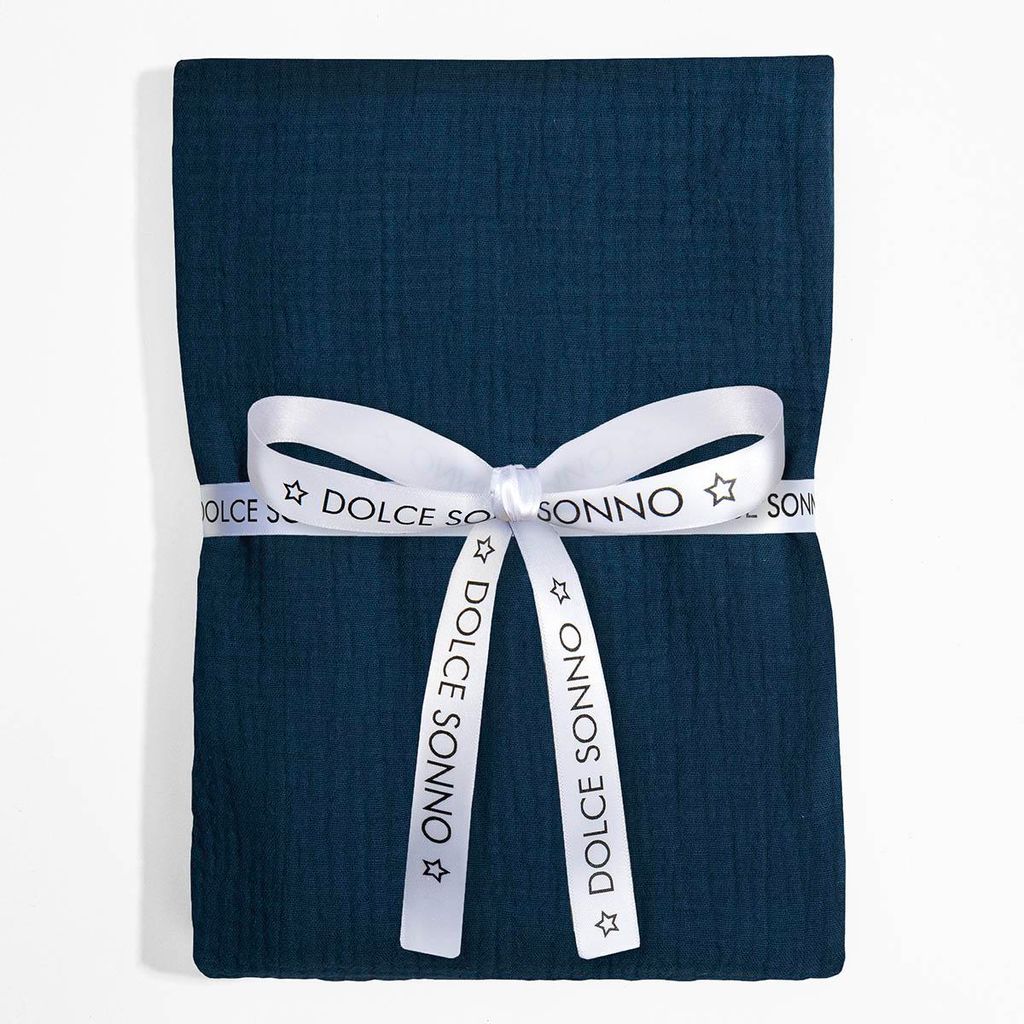 DOLCE SONNO Musselin Babydecke 110x110 – 100% Baumwolle – Musselinwindel - Baby Wickeltuch – Navy Blue