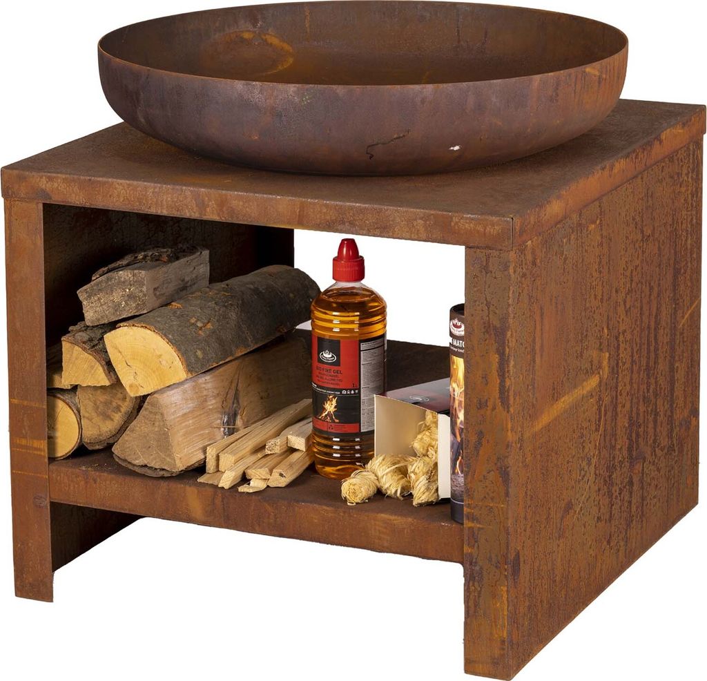 Esschert Design Feuerschale mit Holzfach 62 cm Rostbraun