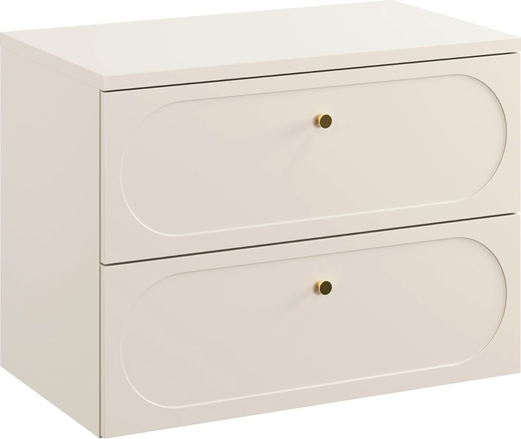 Waschtischunterschrank 80 cm in sandbeige, hängend mit goldenen Knopfgriffen - DESENZANO-56