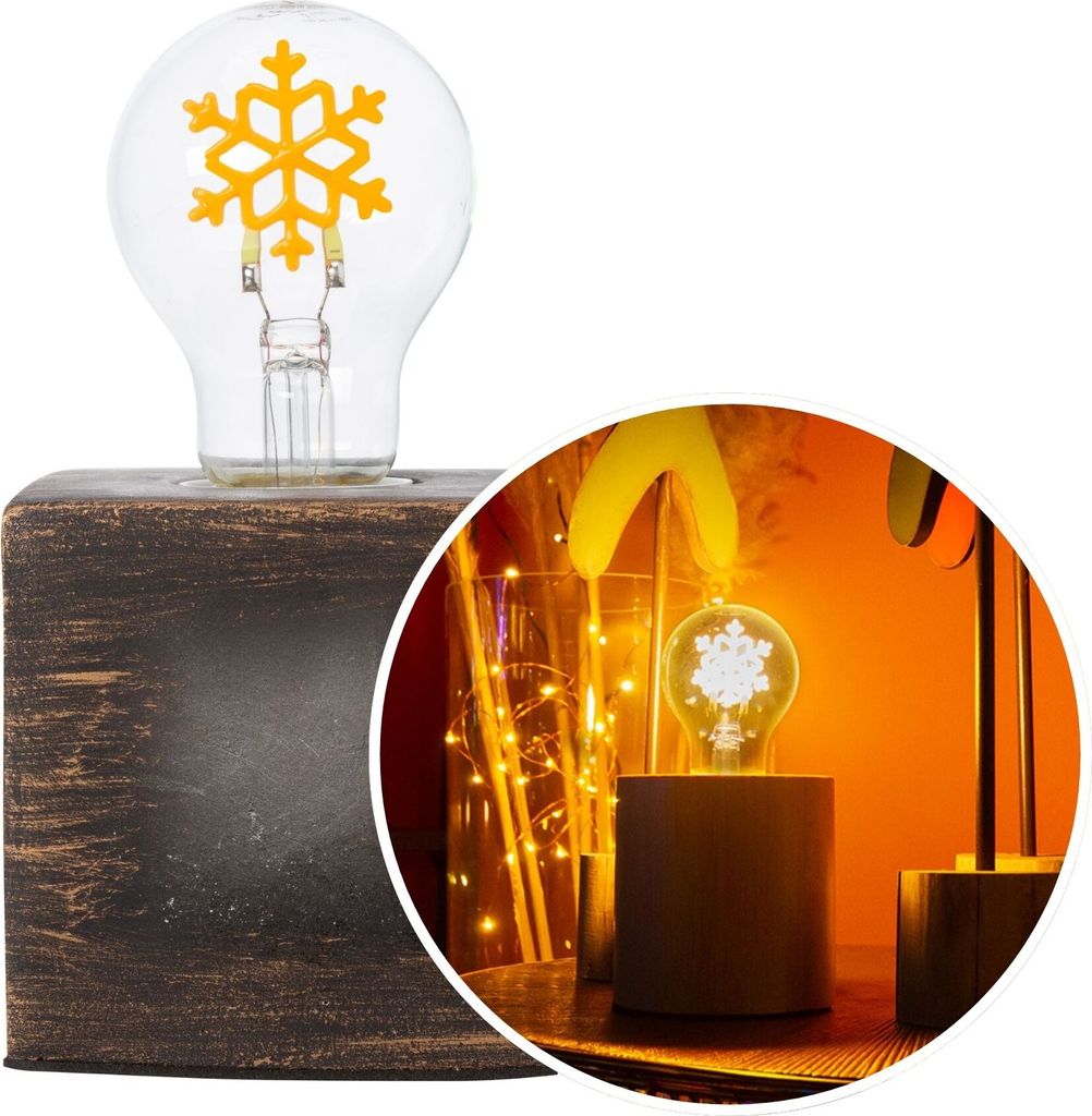Set mit dekorativer LED-Lampe mit goldfarbenem Filament in Schneeflockenform (2W, E27, 60lm) und