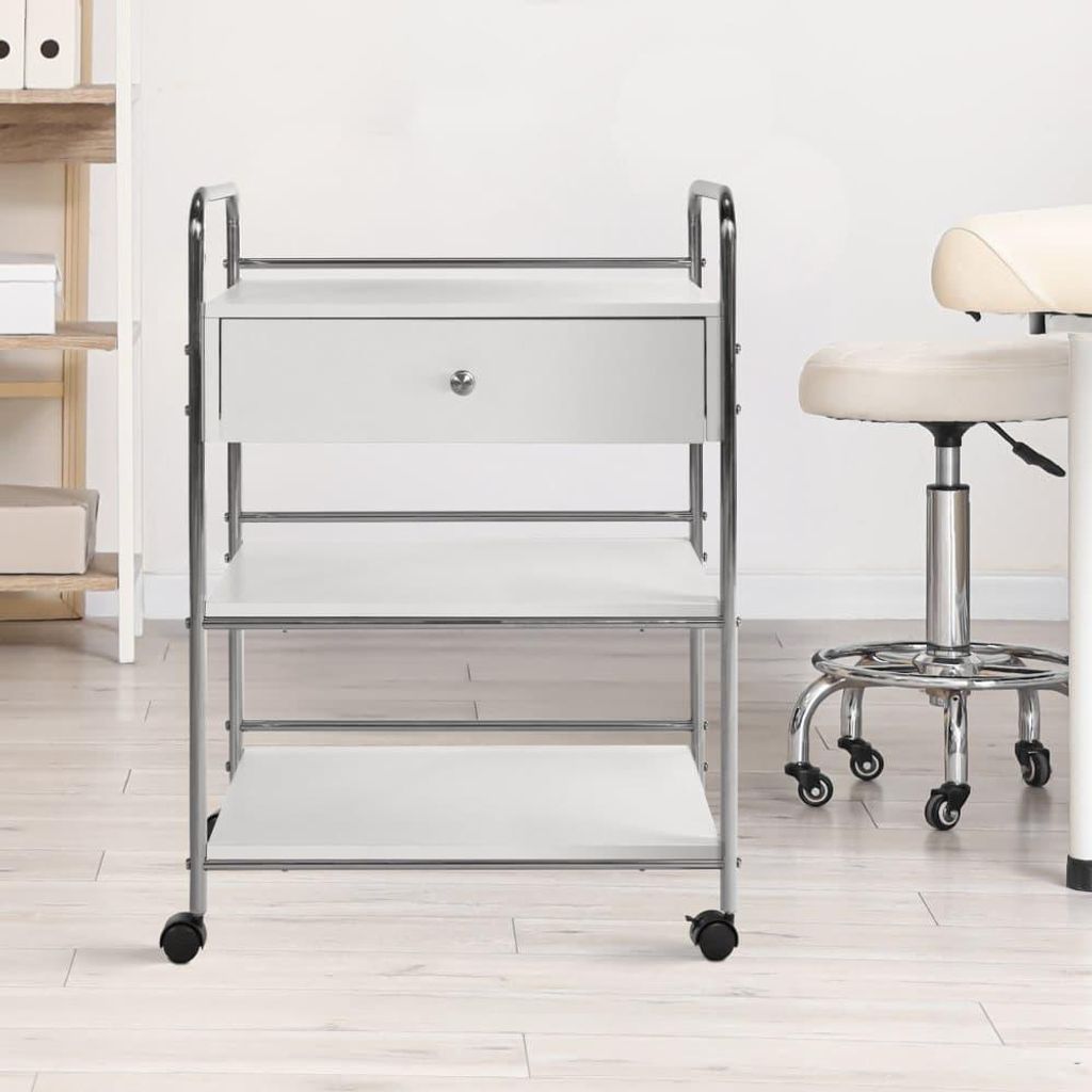 Aufbewahrungswagen, Transportwagen, vielseitig einsetzbar – Soft-Locking-Box und feststellbare Räder. Farbe: Weiß