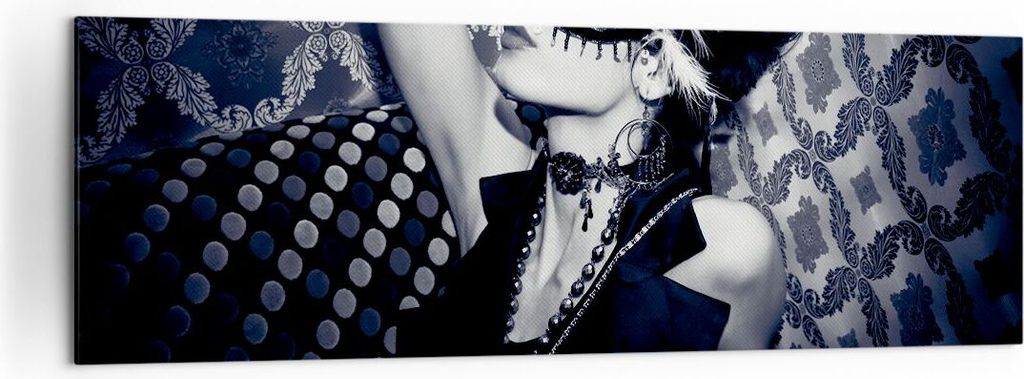 Bild auf Leinwand - Leinwandbild - Frau Karneval Maske Mode - 160x50cm - Wand Bild - Wanddeko - Leinwanddruck - Bilder - Kunstdruck - Wanddekoratio...