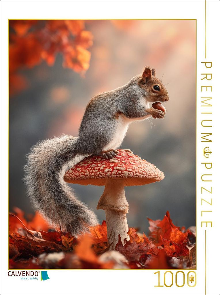 CALVENDO Puzzle Ein König auf seinem Herbstthron, das Leben ist ein Nussabenteuer | 1000 Teile Lege-Größe 64x48cm Foto-Puzzle für glückliche S...