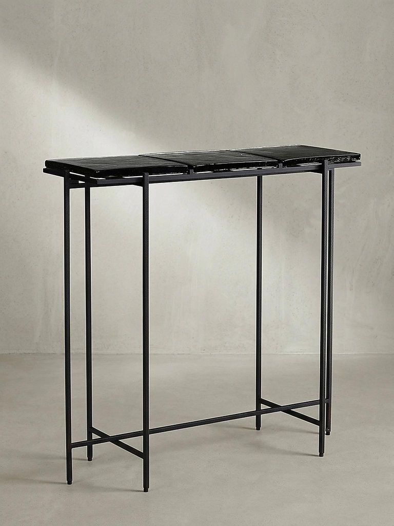 Konsolentisch Schwarz 90x29x85 cm Design Anrichte Glas Flur, Ablagetisch mit Metallgestell Schmal Modern, Flurtisch mit abnehmbaren Tischplatten, D...