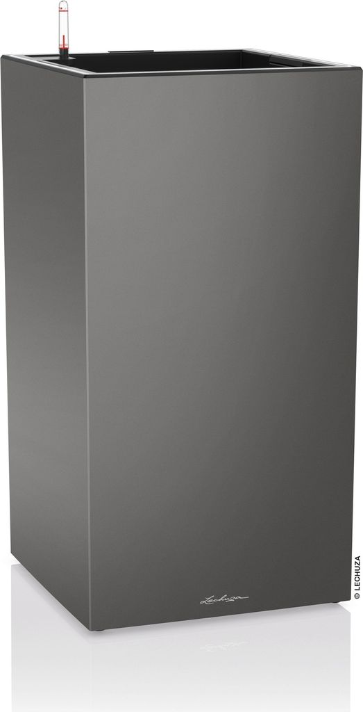 LECHUZA-Pflanzgefäß CANTO Premium 40 LED High Anthrazit Metallic | mit Bewässerung und Pflanzeinsatz | Metallic-Oberfläche | 40 x 40 x 76 cm | ...