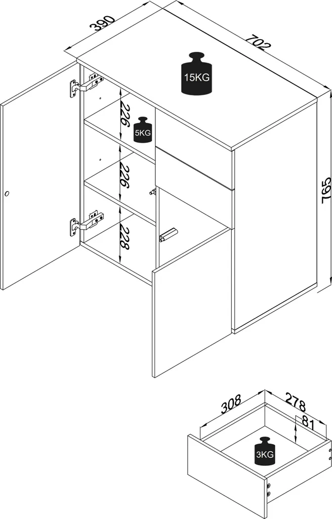 Petite commode Dalosa 4 tiroirs gain de place pour appartements