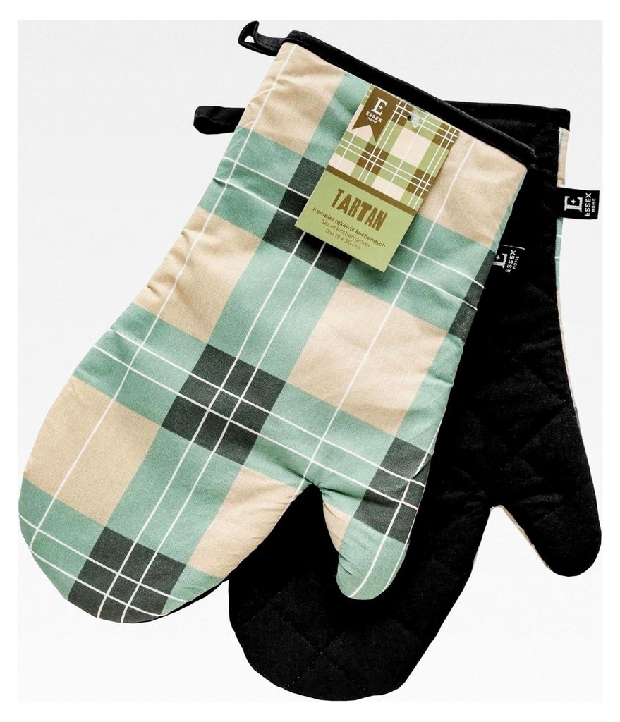 Ofenhandschuhe Tartan, 19 x 30 cm, Hitzebeständig, 2er-Set - Grün