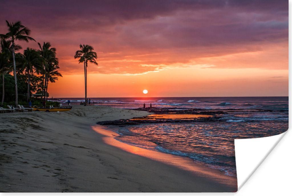 MuchoWow Poster Ein orangefarbener Himmel über dem Pazifischen Ozean in der Nähe des US-Bundesstaates Hawaii 90x60 cm - Schlafzimmer
